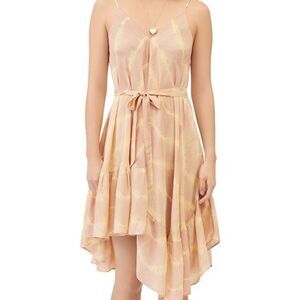 Maje Risotype Tie Dyed Nude Cream and Coral Asymmetrical Midi Dress One Size
